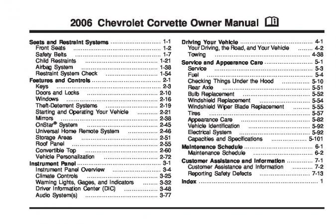 2006 Chevrolet Corvette Owner’s Manual Image