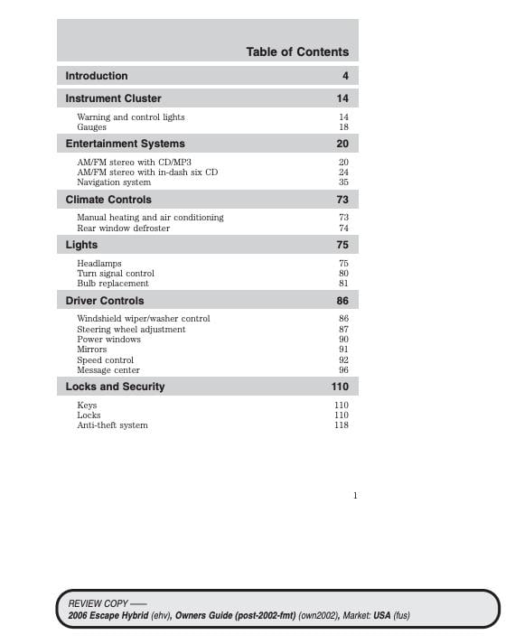 2006 Ford Escape Hybrid Owner’s Manual Image