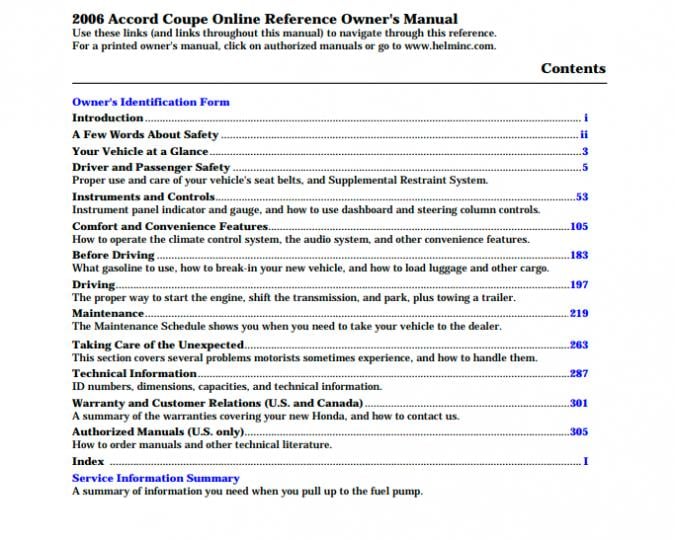 2006 Honda Accord Coupe Owner’s Manual Image