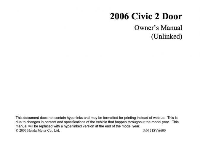 2006 Honda Civic GX Owner’s Manual Image
