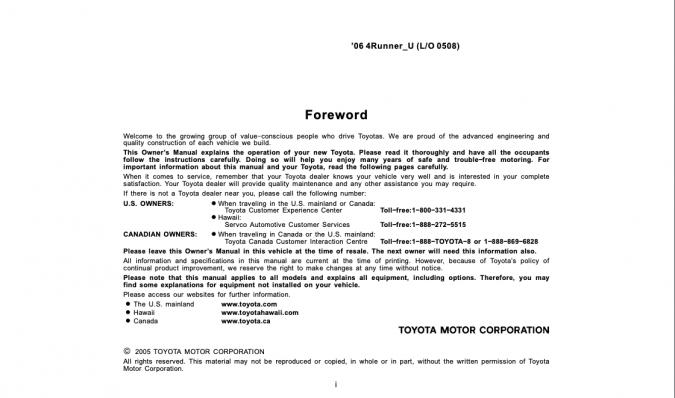 2006 Toyota 4Runner Owner’s Manual Image