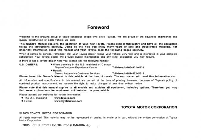2006 Toyota Land Cruiser Owner’s Manual Image