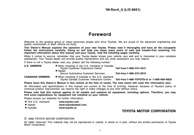 2006 Toyota RAV4 Owner’s Manual Image