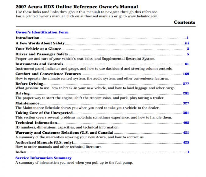2007 Acura RDX Owner’s Manual Image