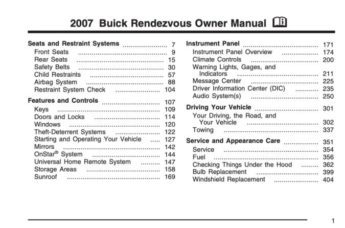 2007 Buick Rendezvous Owner’s Manual Image