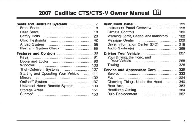 2007 Cadillac CTS Owner’s Manual Image