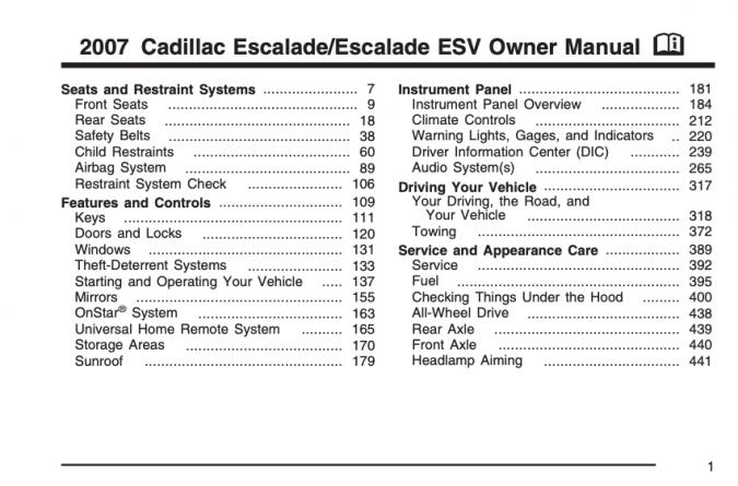 2007 Cadillac Escalade (incl. ESV) Owner’s Manual Image