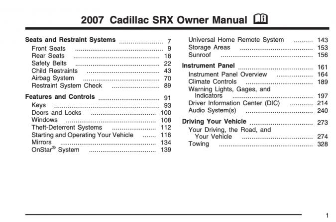 2007 Cadillac SRX Owner’s Manual Image