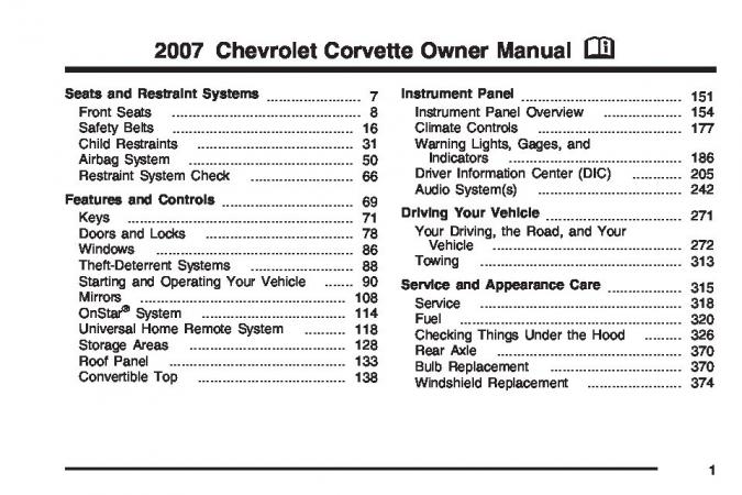2007 Chevrolet Corvette Owner’s Manual Image
