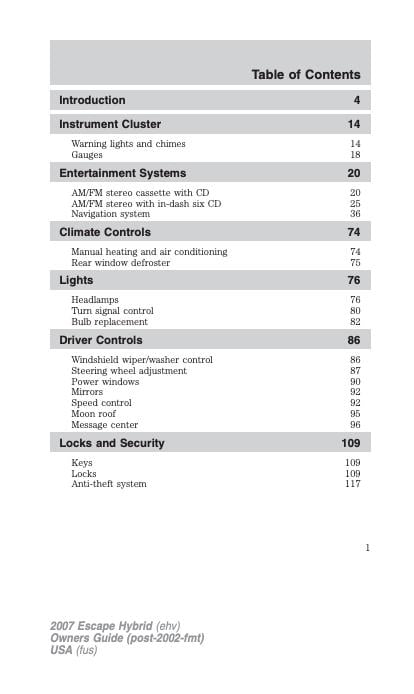 2007 Ford Escape Hybrid Owner’s Manual Image