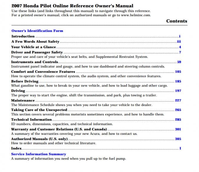 2007 Honda Pilot Owner’s Manual Image