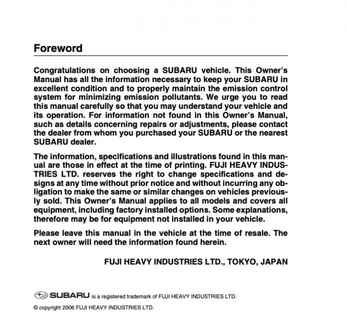 2007 Subaru Forester Owner’s Manual Image