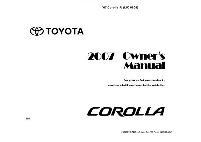 2007 Toyota Corolla Owner’s Manual Image