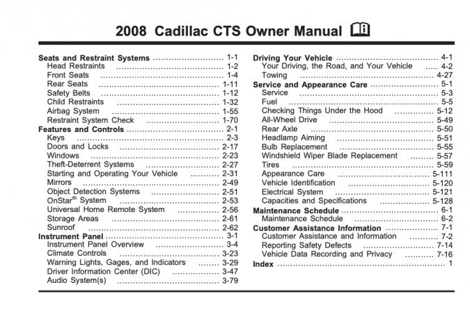 2008 Cadillac CTS Owner’s Manual Image