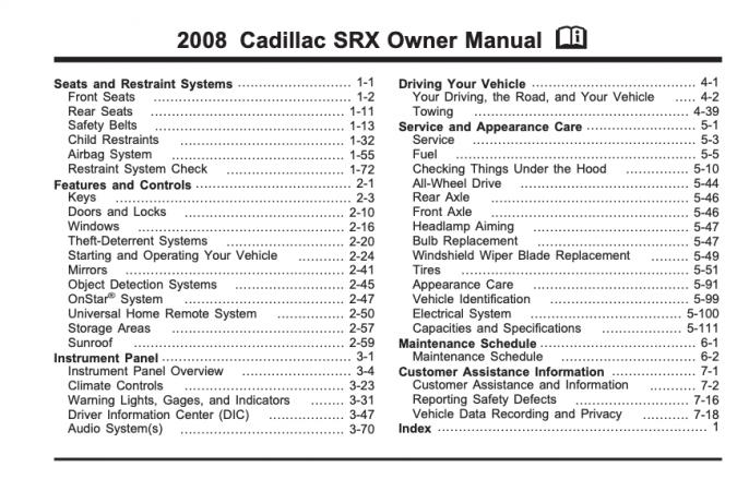 2008 Cadillac SRX Owner’s Manual Image