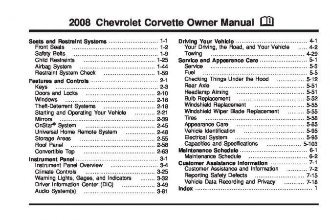 2008 Chevrolet Corvette Owner’s Manual Image
