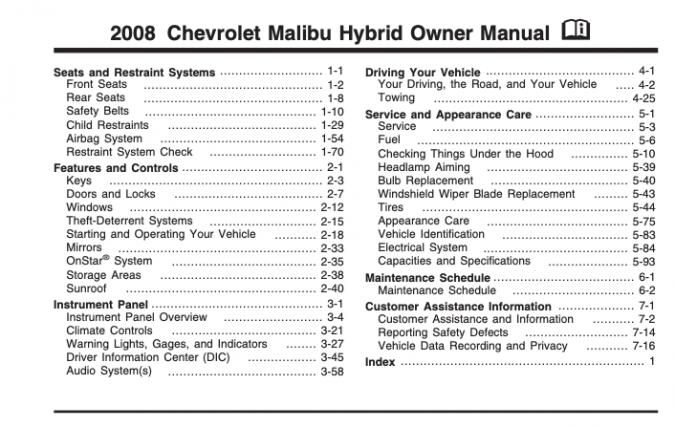 2008 Chevrolet Malibu Owner’s Manual Image