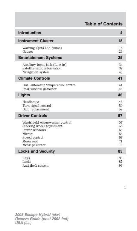 2008 Ford Escape Hybrid Owner’s Manual Image