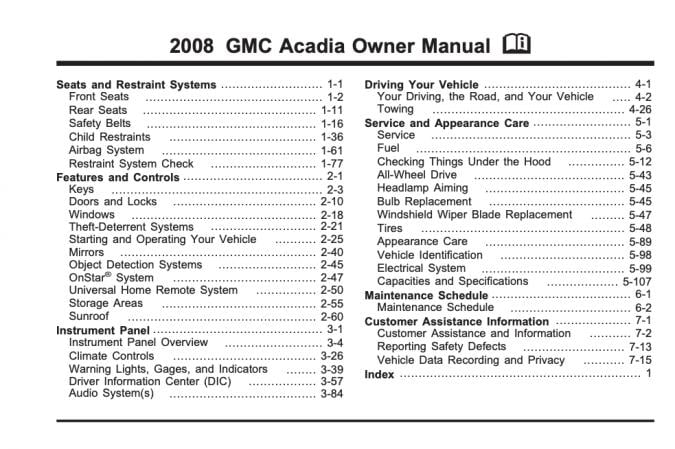 2008 GMC Acadia Owner’s Manual Image