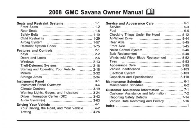 2008 GMC Savana Owner’s Manual Image