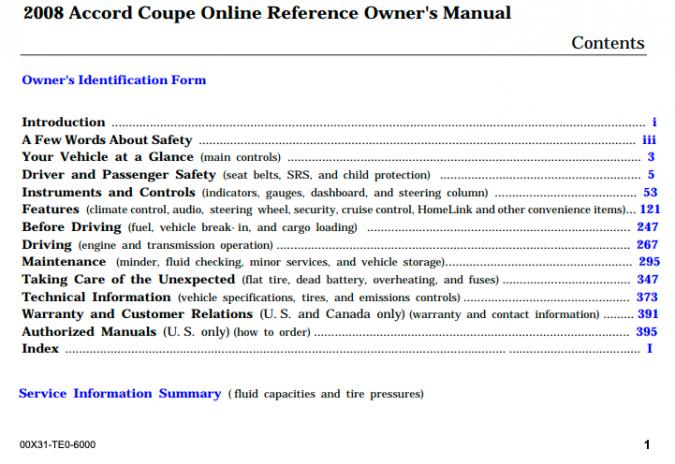 2008 Acura TSX Owner’s Manual Image