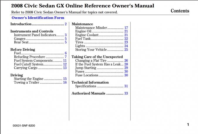 2008 Honda Civic Sedan GX Owner’s Manual Image