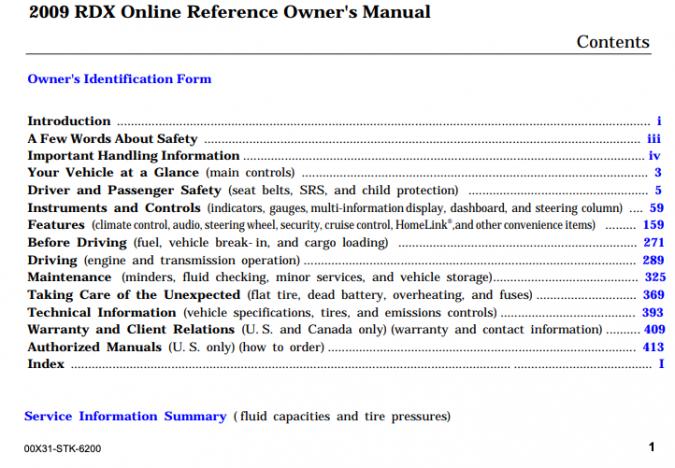 2009 Acura RDX Owner’s Manual Image