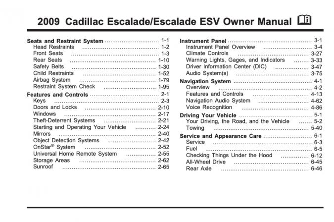 2009 Cadillac Escalade (incl. ESV) Owner’s Manual Image