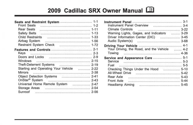 2009 Cadillac SRX Owner’s Manual Image