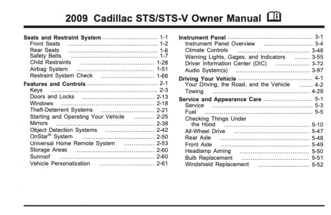 2009 Cadillac STS/ STS-V Owner’s Manual Image