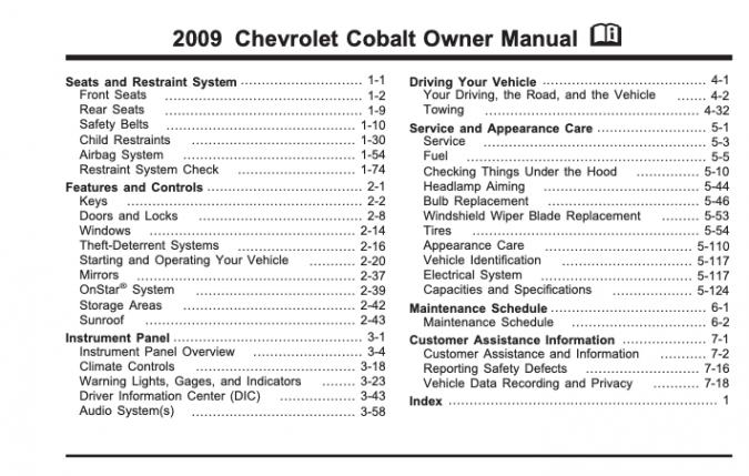 2009 Chevrolet Cobalt Owner’s Manual Image
