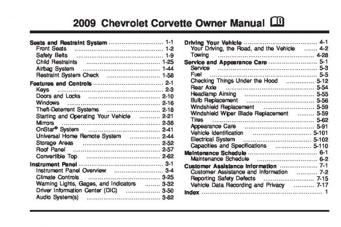 2009 Chevrolet Corvette Owner’s Manual Image