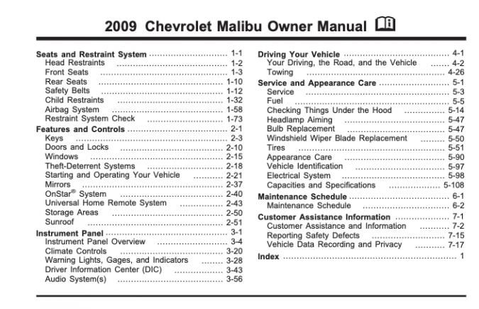 2009 Chevrolet Malibu Owner’s Manual Image