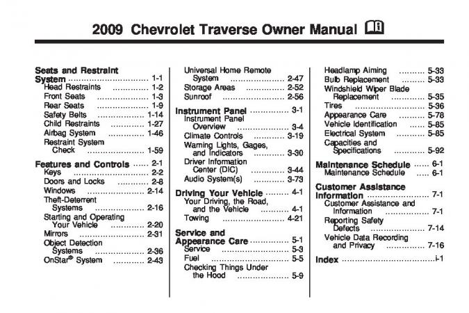 2009 Chevrolet Traverse Owner’s Manual Image