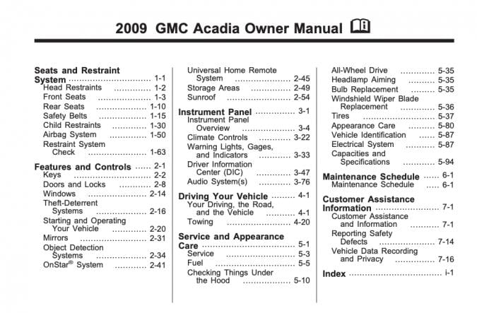 2009 GMC Acadia Owner’s Manual Image