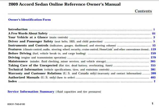 2009 Acura TSX Owner’s Manual Image