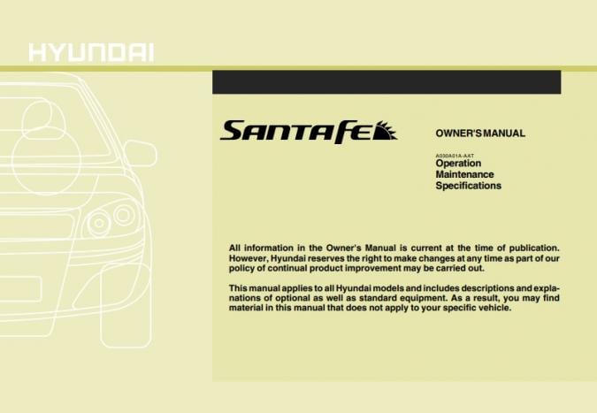 2009 Hyundai Santa Fe Owner’s Manual Image