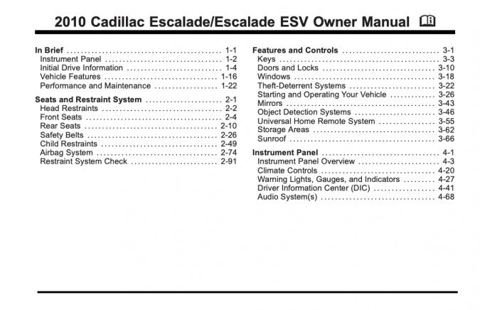 2010 Cadillac Escalade (incl. ESV) Owner’s Manual Image