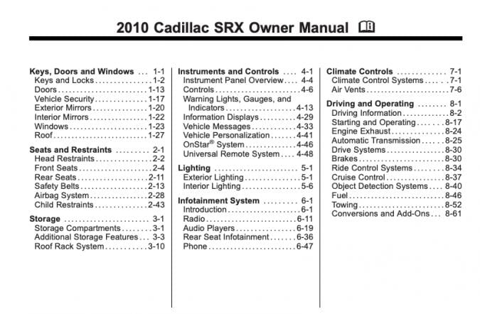2010 Cadillac SRX Owner’s Manual Image