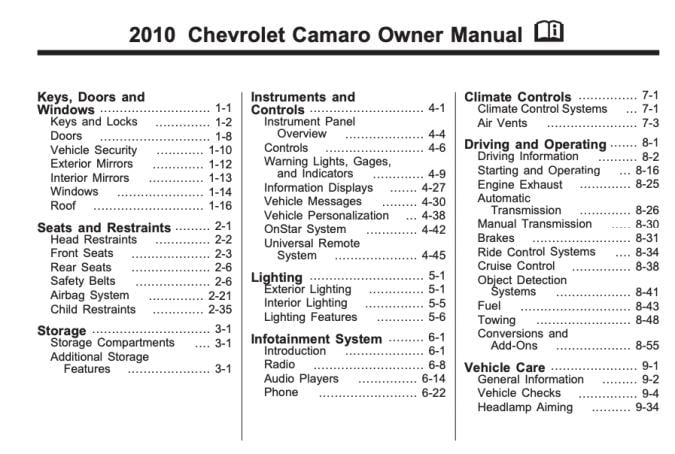 2010 Chevrolet Camaro Owner’s Manual Image