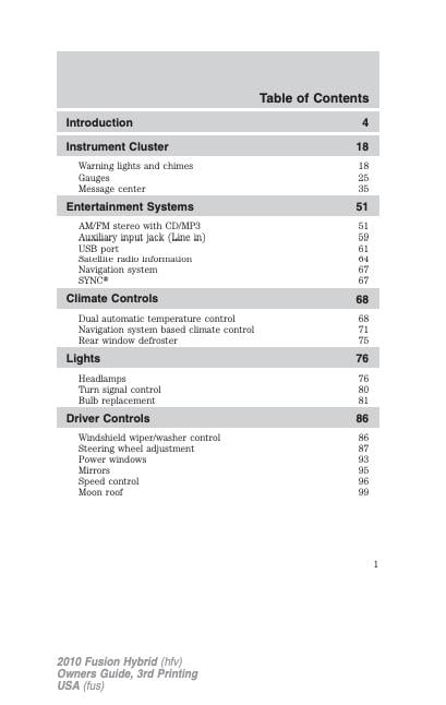2010 Ford Fusion Hybrid Owner’s Manual Image