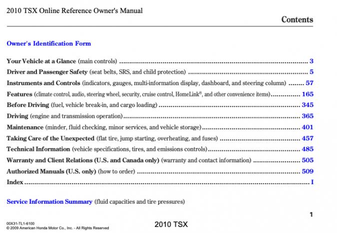 2010 Acura TSX Owner’s Manual Image