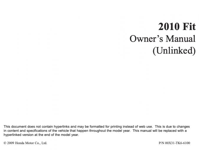 2010 Honda Fit Owner’s Manual Image