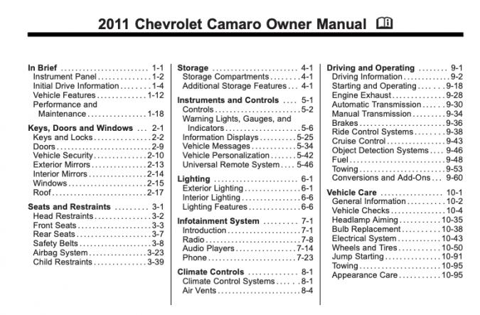 2011 Chevrolet Camaro Owner’s Manual Image
