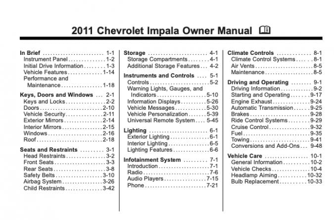 2011 Chevrolet Impala Owner’s Manual Image