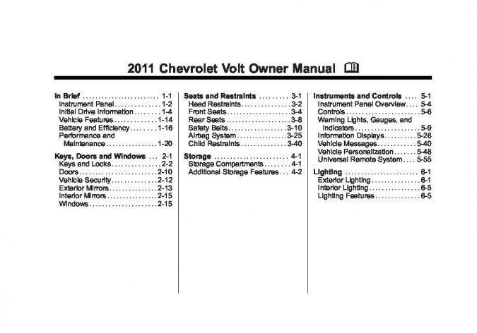 2011 Chevrolet Volt Owner’s Manual Image