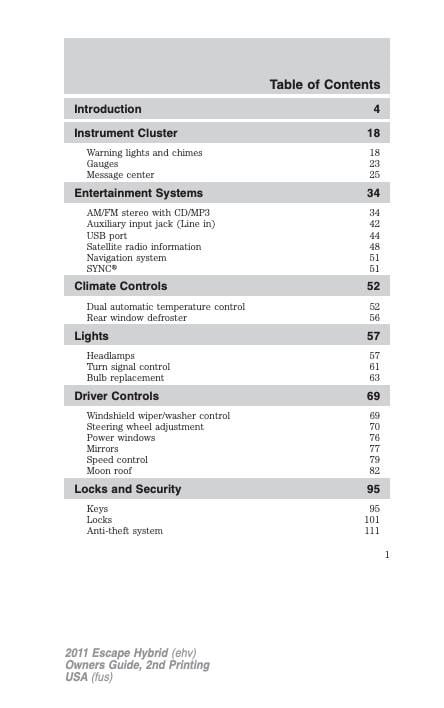 2011 Ford Escape Hybrid Owner’s Manual Image
