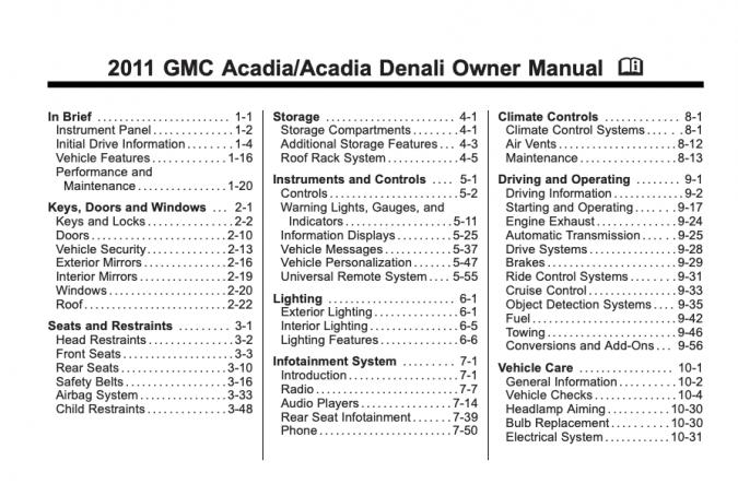 2011 GMC Acadia (incl. Denali) Owner’s Manual Image
