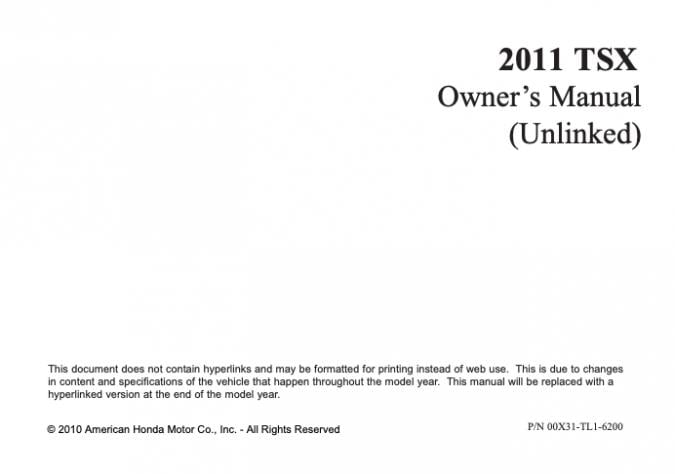 2011 Acura TSX Owner’s Manual Image