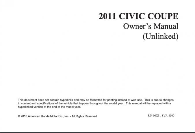 2011 Honda Civic Sedan Owner’s Manual Image